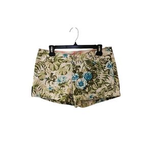 Gogirl Floral Tropical Cuffed Shorts Size 13 Cream Blue Green